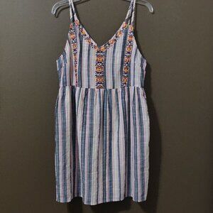 Savanna Jane Embroidered Striped Mini Sun Dress SIZE SMALL